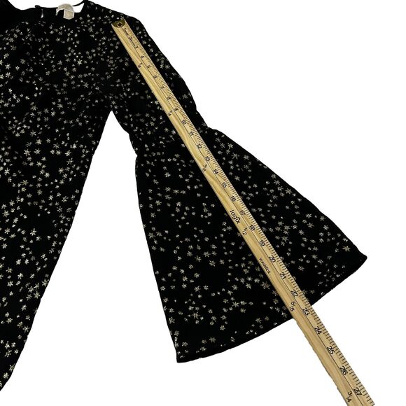 Michael Kors Black Gold Glitter Stars Flare Long Sleeve Blouse Top Shirt Xs - Picture 6 of 11